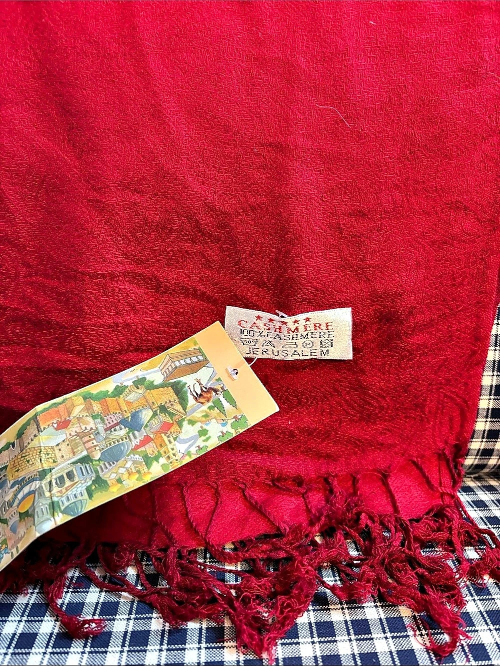 Cashmere Scarf in Red & Multicolor from Jerusalem